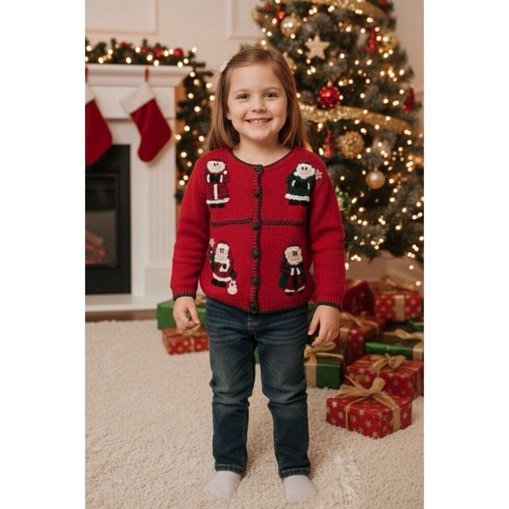 Vintage 90’s Christmas Santa Christmas sweater Belle pointe kids 5/6